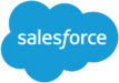 Salesforce logo in blue and white displays in logo carousel featuring world-class client companies of Angela V. Fox Coaching.